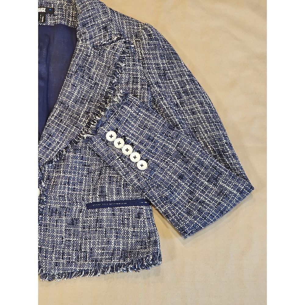 Paige Chelsea Tweed Blazer Linen Blend‎ Rayon Lined Button-Down Navy Size XS - Picture 2 of 14